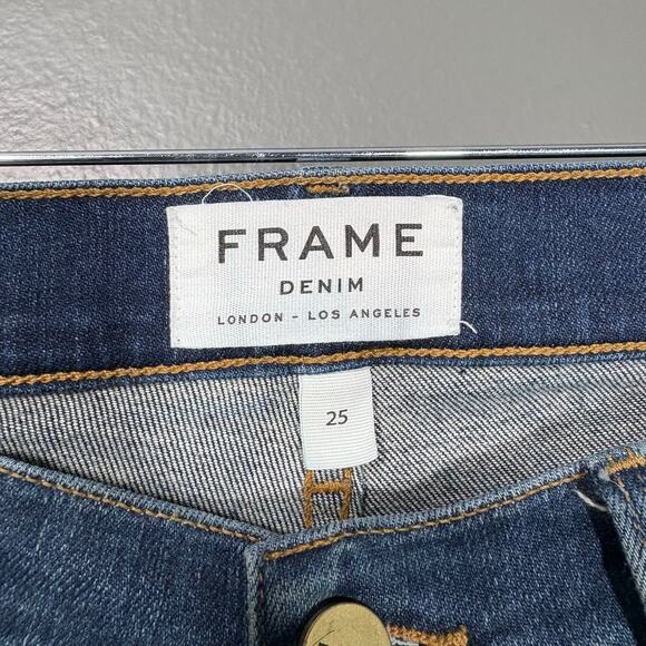 Frame Denim Le Garcon Dark Wash Distressed Boyfriend Jeans - Size 25 - Mid Rise - Picture 5 of 10